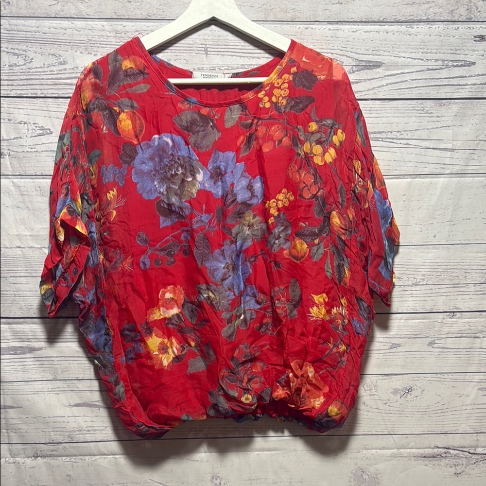 Women's Red Floral Blouse - Lightweight Spring Top